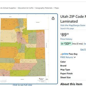 Utah ZIP Code Map with Counties - Standard - 36" x 47.5" Laminated